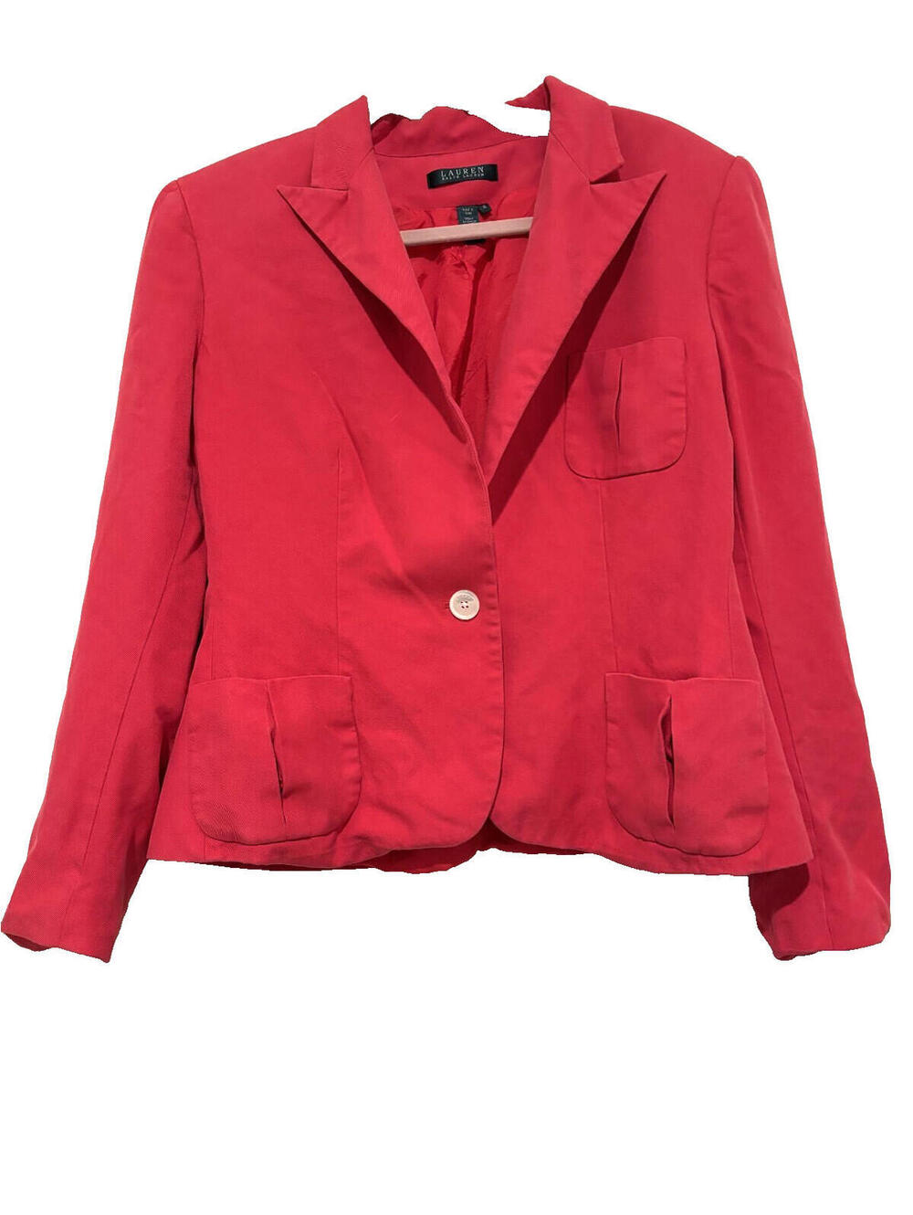 Lauren Ralph Lauren women's sz 16 pink silk blazer pockets lapel‎ #3488